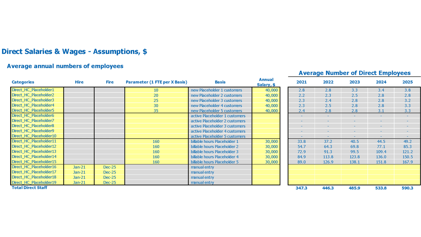 Architecture Firm Financial Projection Excel Template Direct Wages Assumptions