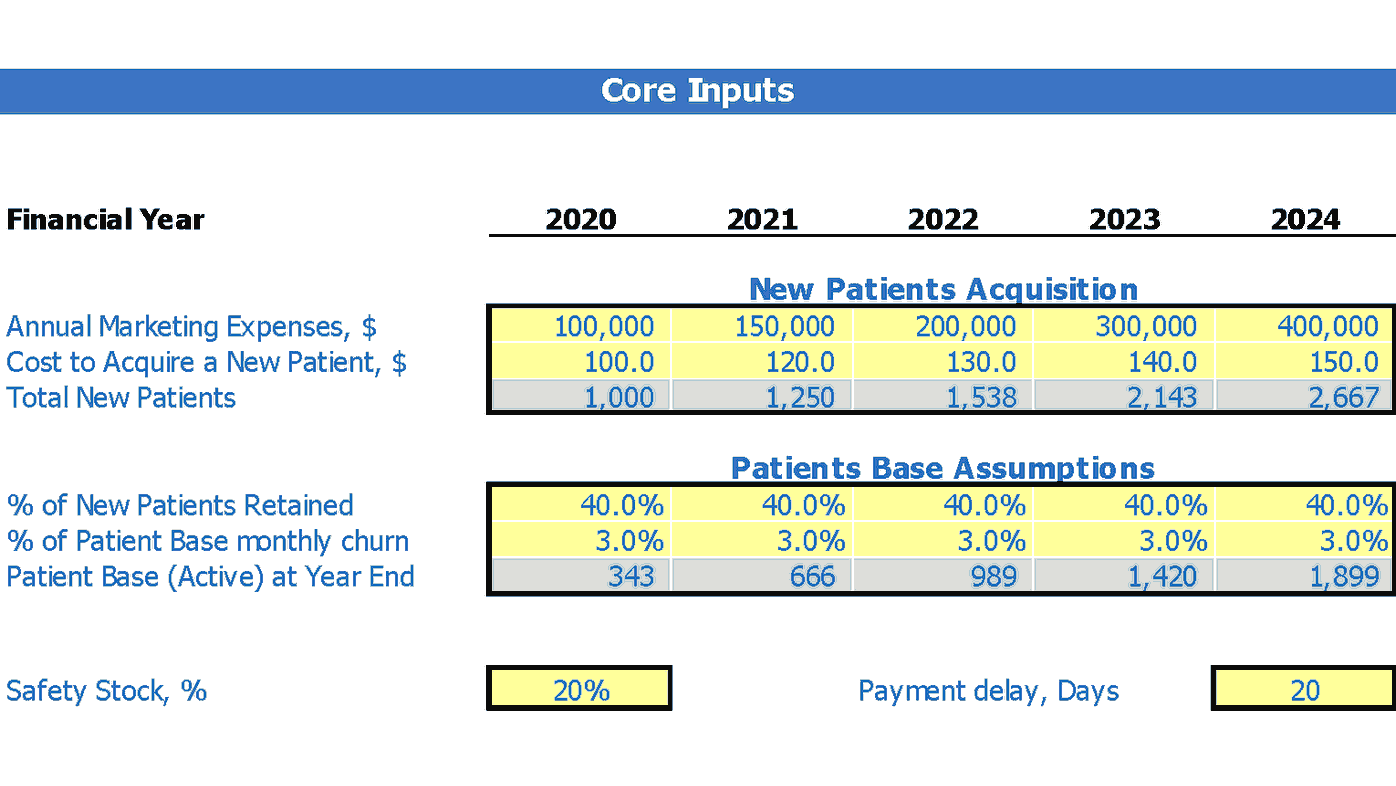 Drug Treatment Center Financial Plan Excel Template Dashboard Core Inputs