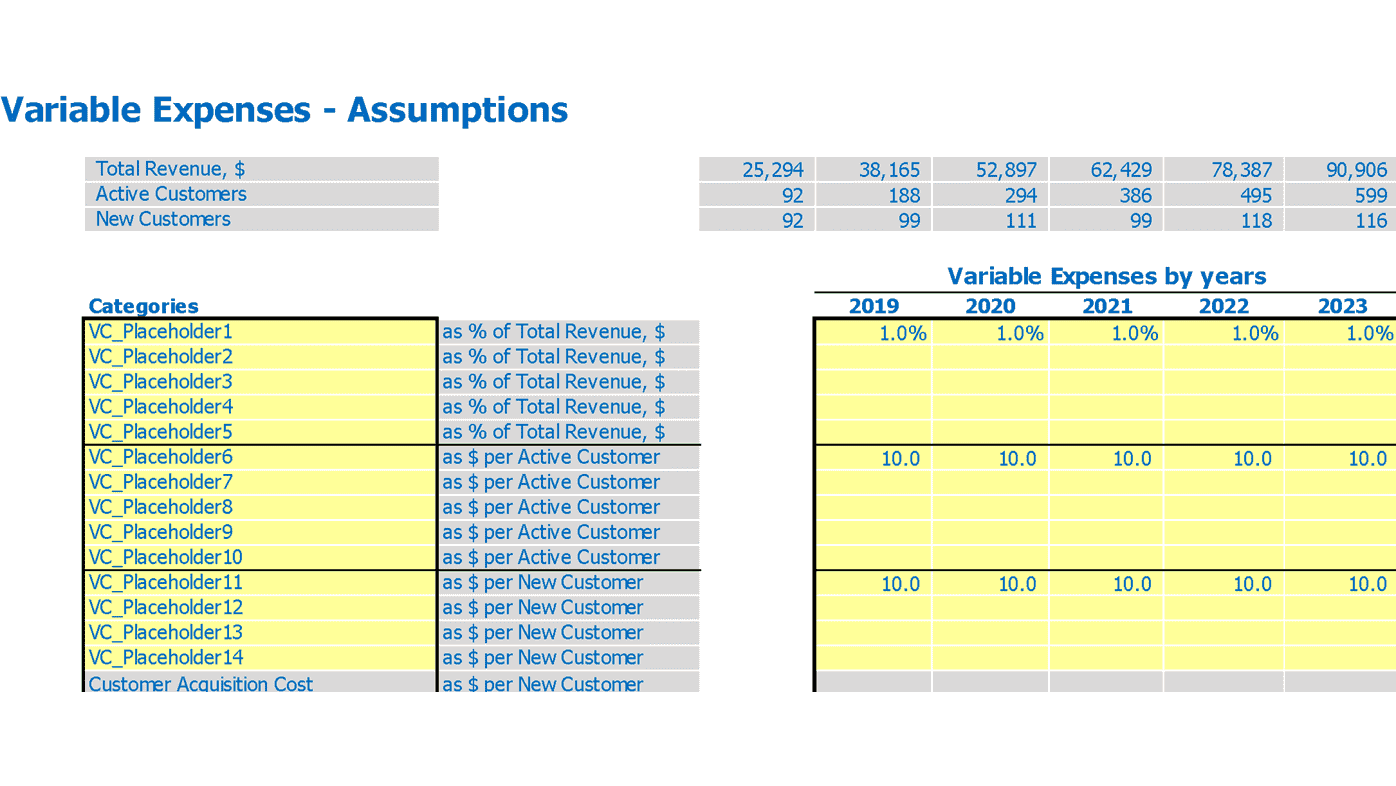 Saas Freemium Business Plan Excel Template Variable Expenses Inputs