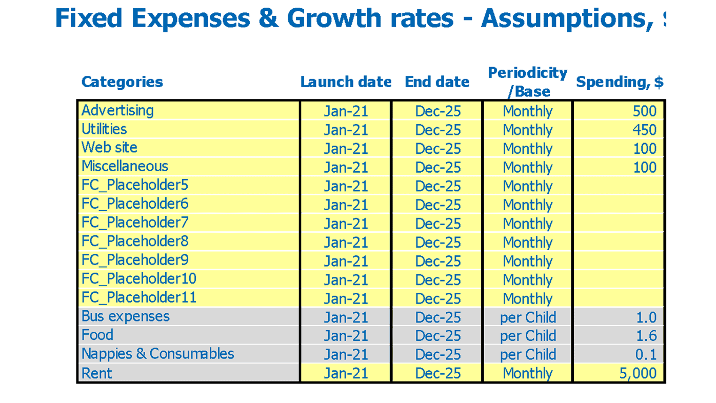 Family Service Cash Flow Forecast Excel Template Fixed Expense Assumptions