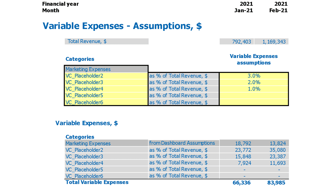 Real Estate Agency Financial Plan Excel Template Variable Expenses Assumptions