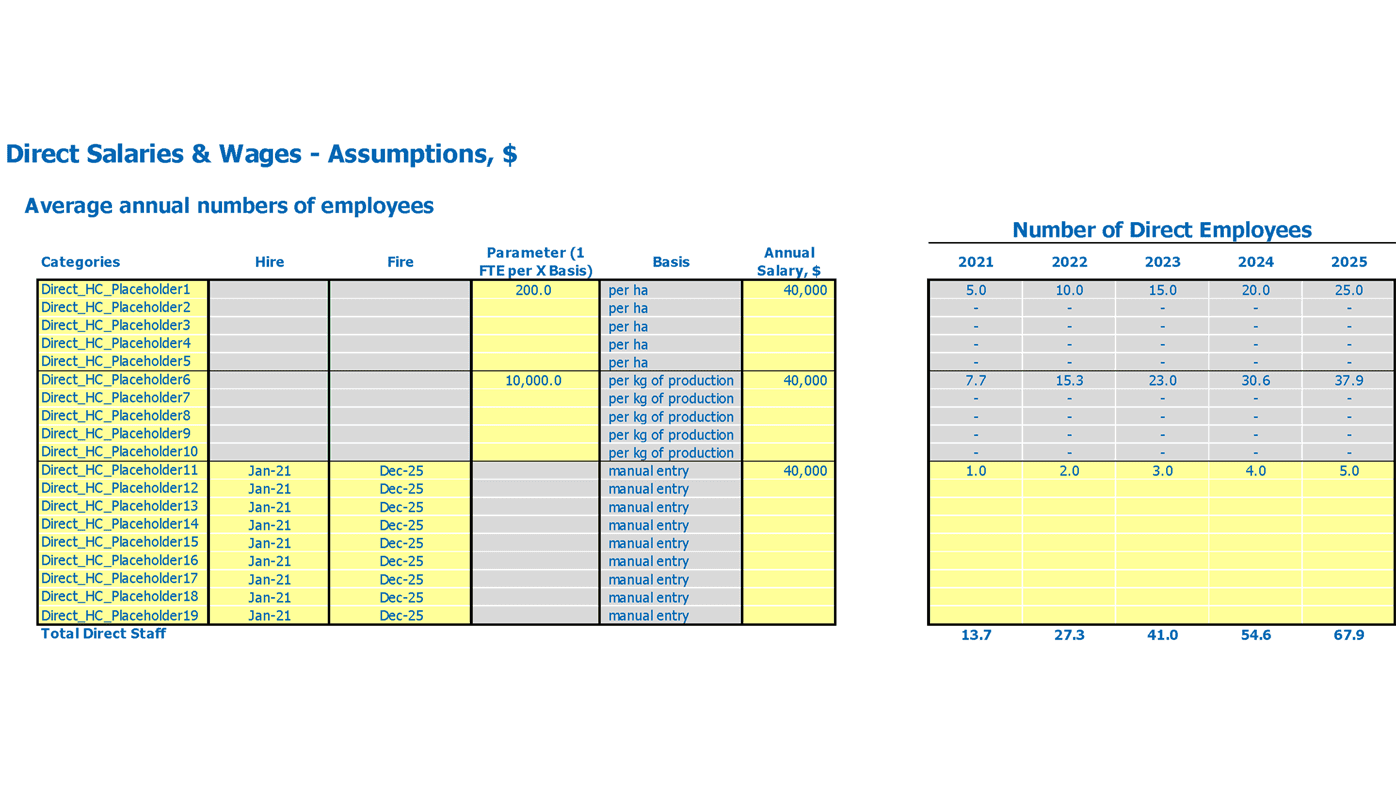 Aquaponics Business Plan Excel Template Direct Wages Assumptions