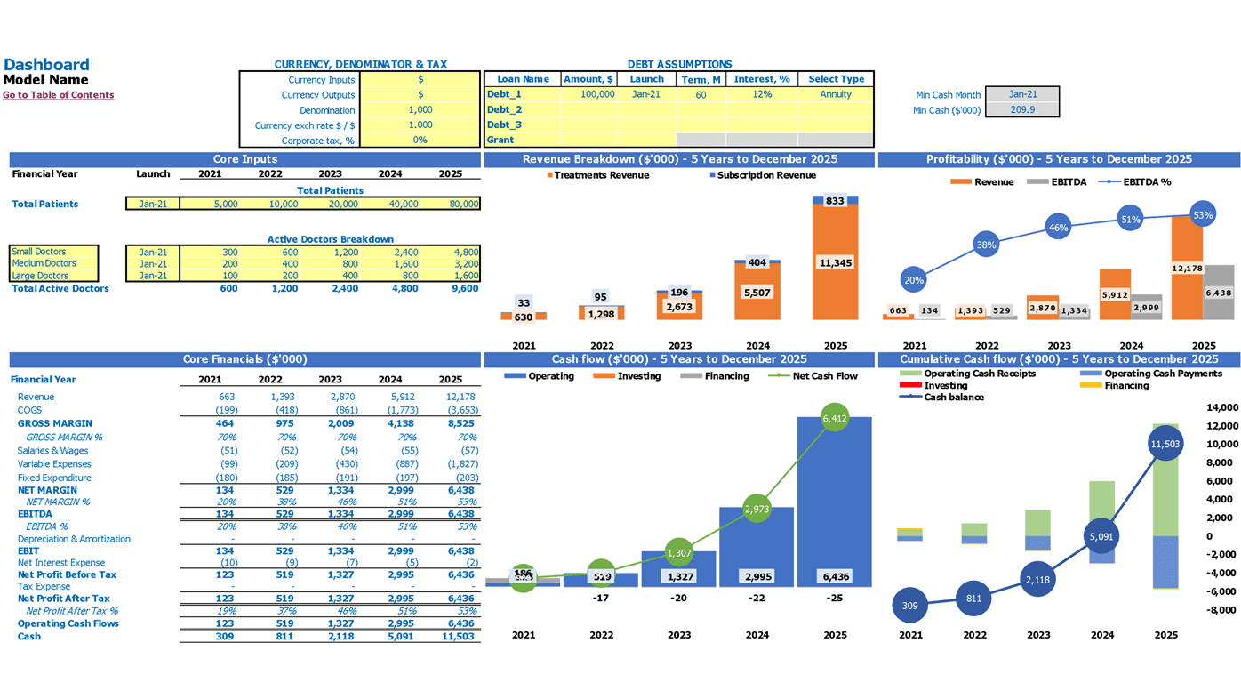 Medical Tourism Financial Plan Excel Template Dashboard